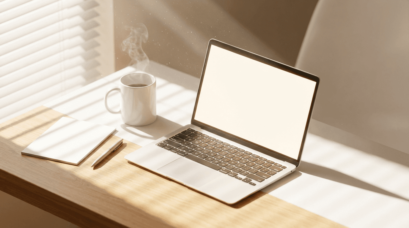 Workspace with laptop showing marketing data and a camera, representing NOVAA MARKETING LTD's services